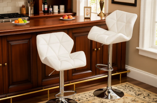 Sunvega Blue PU Leather Diamond-Tufted Swiveling Adjustable Height Bar Stools Set of 2
