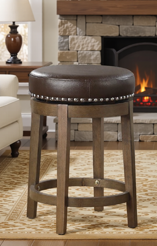 Sunvega Gray Faux Leather Swivel Stools with Nailhead Trim and Solid Wood Frame
