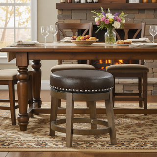 Sunvega Gray Faux Leather Swivel Stools with Nailhead Trim and Solid Wood Frame