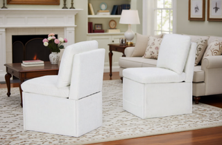 Sunvega Modern Linen Upholstered Armless Dining Chair with Smooth Rolling Casters
