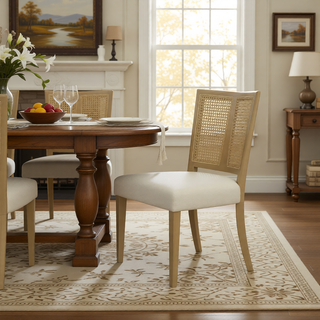Sunvega Mid-Century Modern Rattan Dining Chairs with Upholstered Seats Set of 2