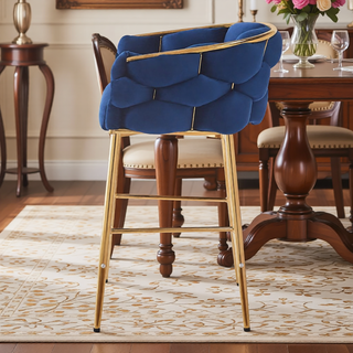 Sunvega Beige Velvet Counter Stools Set of 2 with Soft Cushion and Footrest