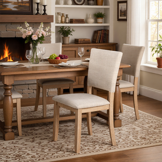 Sunvega Transitional Natural Tone Rubberwood Dining Table with Trestle Base