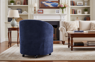 Sunvega Chenille Fabric Dining Arm Chair with Upholstered Back Cushion and Universal Wheels