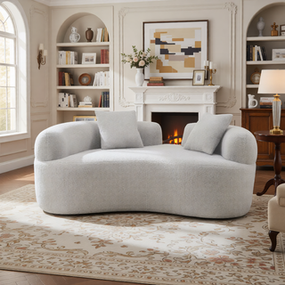 Sunvega Modern Curved Loveseat Sofa with Medium-Firm Cushion and Durable Teddy Fabric