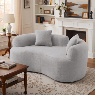 Sunvega Modern Curved Loveseat Sofa with Medium-Firm Cushion and Durable Teddy Fabric