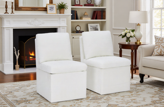 Sunvega Modern Linen Upholstered Armless Dining Chair with Smooth Rolling Casters