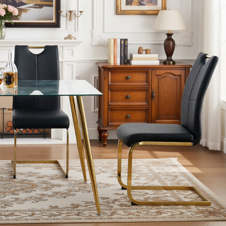 Sunvega Modern Faux Leather Upholstered Dining Chairs with Gold Metal Legs Set of 4