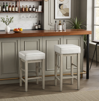 Sunvega Antique Gray Finish Solid Wood Frame Counter Height Stools Set of 2