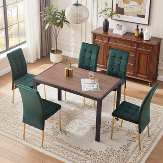 Sunvega Dark Blue Velvet High Back Nordic Dining Chair with Golden Legs Set Of 4