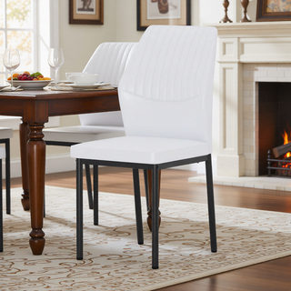 Sunvega High Resilience PU Dining Chair Set of 4 with Silver Metal Legs and Vertical Stripe Back