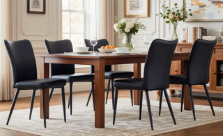 Sunvega Modern Black PU Chairs with Ergonomic Backrest and Metal Legs for Living Room