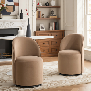 Sunvega Mid Century Modern Round Velvet Upholstered Swivel Dining Barrel Chair