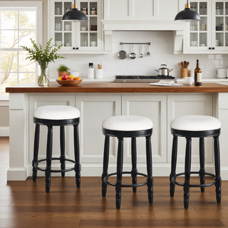 Sunvega 360 Degree Swivel Wooden Bar Stool with Upholstered Seat for Dining and Living Room