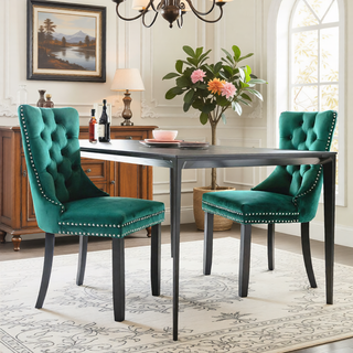 Sunvega High Back Velvet Dining Chairs with Tufted Upholstery and Nailhead Trim