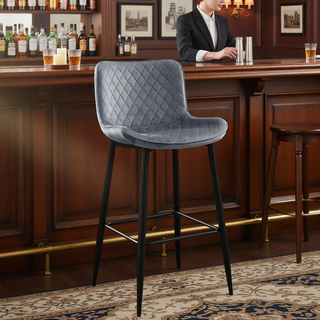 Sunvega Modern Brown Velvet Upholstered Counter Height Chairs with Quilted Stitching