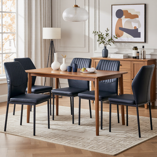 Sunvega High Resilience PU Dining Chair Set of 4 with Silver Metal Legs and Vertical Stripe Back