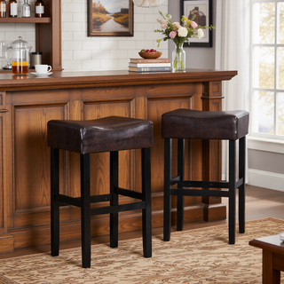 Sunvega 30-Inch Brown Faux Leather Backless Bar Stool with Sturdy Rubberwood Legs