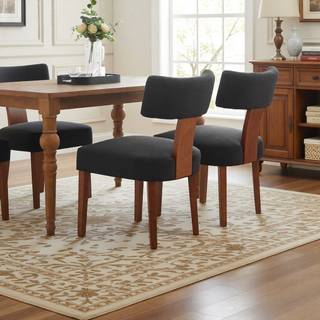 Sunvega Set of 2 Linen Fabric Modern Armless Dining Chairs With Curved Backrest