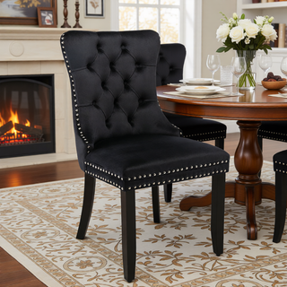 Sunvega High Back Velvet Dining Chairs with Tufted Upholstery and Nailhead Trim