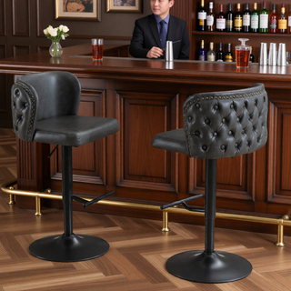 Sunvega Swivel Barstools with Tufted Back, Adjustable Seat Height and Chrome Base for Kitchen Island, Set of 2