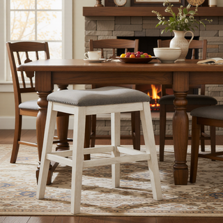 Sunvega Antique White and Rosy Brown Wooden Counter Height Table with Built-in Shelves