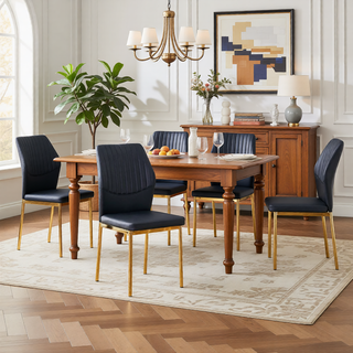 Sunvega High Resilience PU Dining Chair Set of 4 with Silver Metal Legs and Vertical Stripe Back