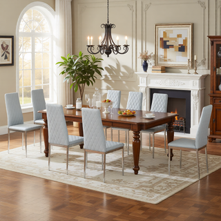 Sunvega Modern Minimalist Dining Chairs Set of 4 with PU Seat and Silver Metal Legs