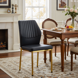 Sunvega High Resilience PU Dining Chair Set of 4 with Silver Metal Legs and Vertical Stripe Back