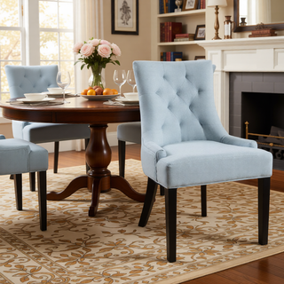 Sunvega Contemporary Upholstered Dining Chairs with Tufted Diamond Stitch and Wood Legs