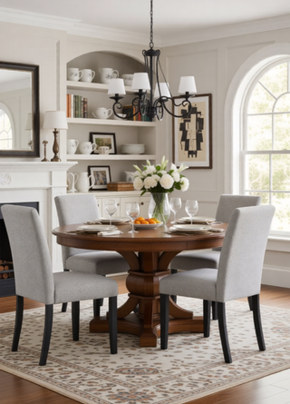 Sunvega Contemporary Style Gray Fabric Upholstered Dining Chairs with Brown Finish Legs