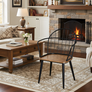 Sunvega Brown Upholstered Dining Chair with Metal Legs and PU Leather Seat
