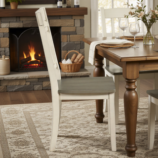 Sunvega Modern Farmhouse Round Dining Table with Greywash and Antique White Finish
