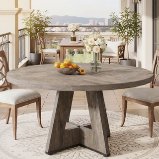 Sunvega 47 Inch Round Wood Dining Table with Walnut Finish for 4-6 Seating
