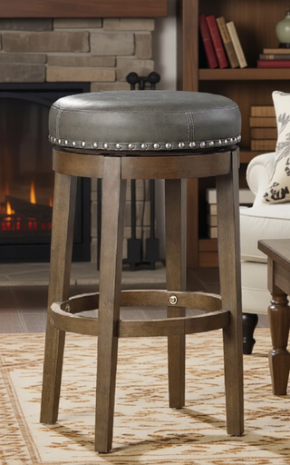 Sunvega Gray Faux Leather Swivel Stools with Nailhead Trim and Solid Wood Frame