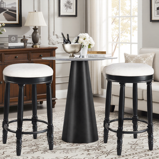 Sunvega 360 Degree Swivel Wooden Bar Stool with Upholstered Seat for Dining and Living Room