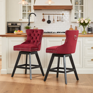 Sunvega Swivel Velvet Barstools with Button Tufted Back and Chrome Nailhead Trim