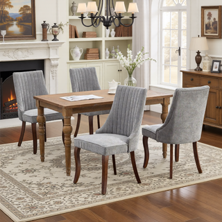 Sunvega Blue Rayon Cloth Flocking Linen Dining Chairs with High Backrest and Solid Wood Legs, Set of 2
