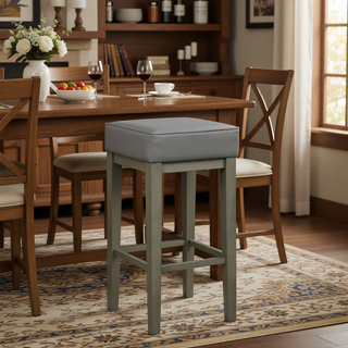Sunvega Antique Gray Finish Solid Wood Frame Counter Height Stools Set of 2