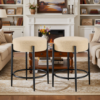 Sunvega Mid-Century Modern Kitchen Stools Set of 4 with White Boucle Upholstery and Metal Base