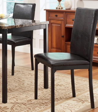 Sunvega Brown Faux Marble Table Top with Black Metal Frame Dining Table