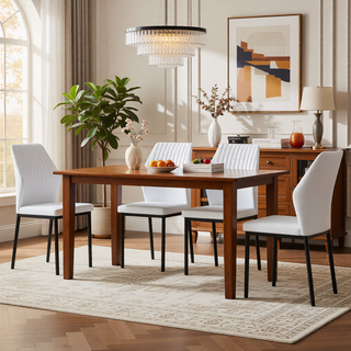 Sunvega High Resilience PU Dining Chair Set of 4 with Silver Metal Legs and Vertical Stripe Back