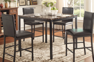 Sunvega Brown Faux Marble Table Top with Black Metal Frame Dining Table