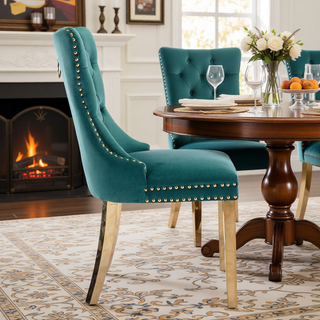 Sunvega Modern High-end Tufted Velvet Upholstered Dining Chair with Chrome Legs and Nailhead Trim