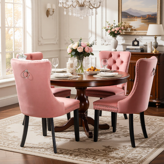 Sunvega High Back Velvet Dining Chairs with Tufted Upholstery and Nailhead Trim