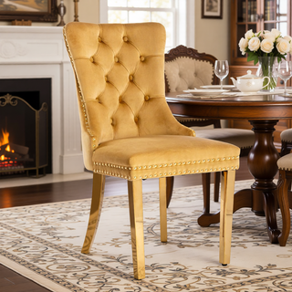 Sunvega Modern High-end Tufted Velvet Upholstered Dining Chair with Chrome Legs and Nailhead Trim