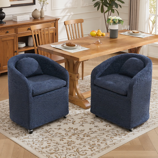 Sunvega Chenille Fabric Dining Arm Chair with Upholstered Back Cushion and Universal Wheels