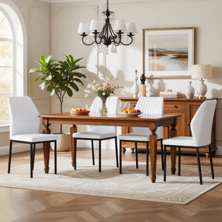 Sunvega High Resilience PU Dining Chair Set of 4 with Silver Metal Legs and Vertical Stripe Back