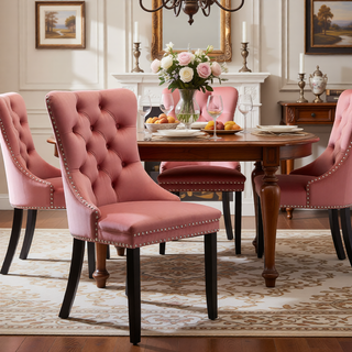 Sunvega High Back Velvet Dining Chairs with Tufted Upholstery and Nailhead Trim