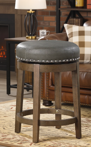 Sunvega Gray Faux Leather Swivel Stools with Nailhead Trim and Solid Wood Frame